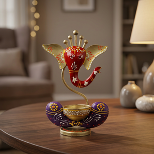Porte-bougie en métal violet et or, support pour bougie chauffe-plat, lampe de table décorative, décoration d'intérieur, cadeau porte-bougie - Product Image 1