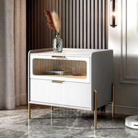 Table de chevet intelligente moderne de luxe en acier inoxydable VL, finition blanc brillant, pour chambre à coucher