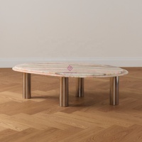 Ensemble de tables d'appoint en onyx arc-en-ciel sur mesure, design sculptural organique à double couche, base en chrome poli