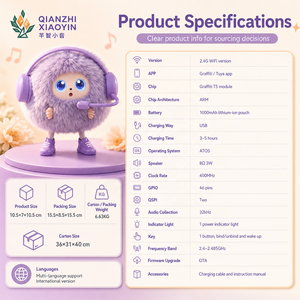 AI Purple Music <span class=keywords><strong>Monster</strong></span> Plush Toy Headphone Microphone Boots Touch Vibration 50+ Languages Voice Clone Long-Term Memory 2.4G - Product Image 5