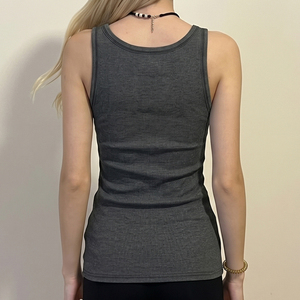 Women's Breathable Vintage <b>Y2K</b> Gray Tank <b>Top</b> Metal Ring Cutout Bow Collar U Neck Sleeveless Knit Summer New Layering Casual Cami - Product Image 6