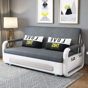 Sofá <span class=keywords><strong>Cama</strong></span> Moderno de Tela Gris con Almacenamiento y Estructura Blanca, Convertible en <span class=keywords><strong>Cama</strong></span> para Sala de Estar, Espacios Pequeños, Multifuncional - Product Image 4