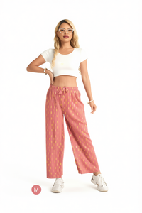 Pantalones de Pierna Ancha, Cintura Alta, Largos hasta el Tobillo, Estampado de Puntos, Spandex y Algodón, Corte Holgado, Casuales, Transpirables, con Cordón Ajustable, para Verano - Product Image 1