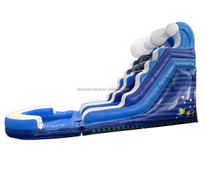 Tobogán Acuático Inflable con Piscina de Chapoteo, Ola Azul, para Fiestas en el Jardín, Grado Comercial para Alquiler, Venta Directa de Fábrica - Product Image 1