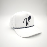 Casquette de sport personnalisée en polyester/coton à 5 panneaux, profil moyen, imperméable, avec trous découpés au laser et cordon, motif Dobby Fruit, vente en gros