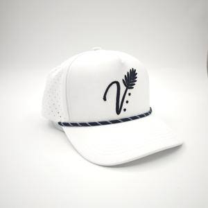 Casquette de baseball sportive personnalisée en polyester/coton à 5 panneaux, ajustable, profil moyen, imperméable, avec trous découpés au laser et cordon, motif léopard/à pois, vente en gros - Product Image 6