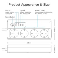 Prise intelligente Tuya Zigbee avec télécommande, économie d'énergie, multiprise EU/US/UK, 4 prises, 2 USB, charge rapide, compatible Alexa/Google Home