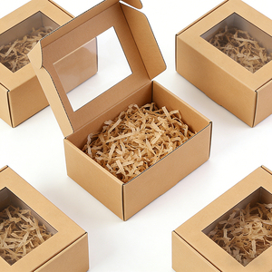 Boîtes en carton ondulé carrées avec fenêtre pliante personnalisée, boîtes d'emballage cadeau en kraft - Product Image 4