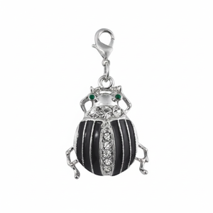 Ciondolo Scarabeo Argentato con Smalto Nero e Dettagli in Cristallo per Creazione di Gioielli - Product Image 2
