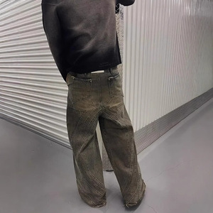 Pantalones Vaqueros de Mezclilla para Hombre al por Mayor, Vaqueros de Mezclilla Anchos de Alta Calidad con Bordado Intrincado, Acabado Desgastado y Rasgado - Product Image 3
