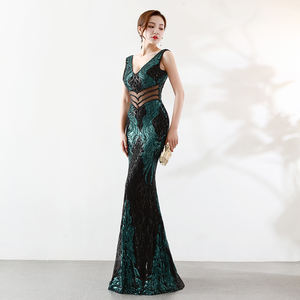 16067 #2020 nuovo stile della maglia di Paillettes nappa ordine trapano off spalla manica coda di pesce abito da sera - Product Image 3