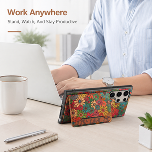 Étui de téléphone en liège floral style bohème avec porte-cartes et portefeuille pour <span class=keywords><strong>Samsung</strong></span> S26/S25/S24/S23/S22/A51 Plus Ultra Series, protections d'objectif B2B - Product Image 2
