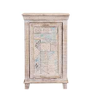 Table d'appoint Shabby Chic en bois massif avec porte à battants pour chambre à coucher, mobilier de maison - Product Image 6