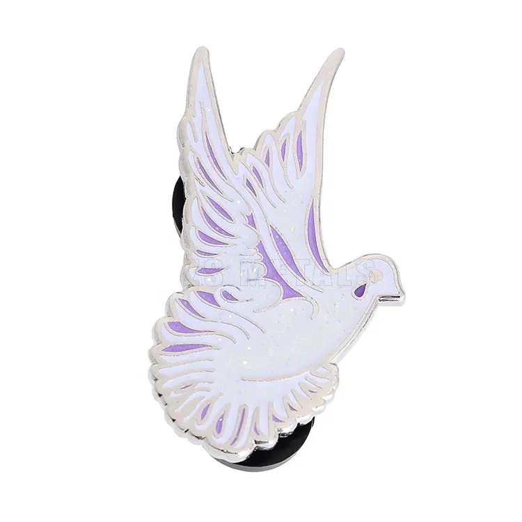 Broche de emblema de esmalte de 1 polegadas, emblema de pomba criativo da paz