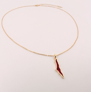 Carte de Palestine plaquée or 18 carats à la mode carte délicate polie avec collier en pierre coquille ou onyx bijoux de Palestine - Product Image 4