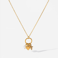 Collier tendance pour femme, nouveau bijou imperméable plaqué or 18 carats en acier inoxydable avec pendentif croix en zircon et perle cœur