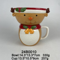 Ensemble de service empilable visage de renne charmant, bol à soupe et tasse à café en céramique durable pour les fêtes