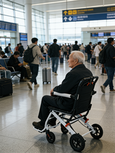 Fauteuil roulant manuel en acier carbone ultraléger |   Fauteuil roulant de voyage portable pour avion <span class=keywords><strong>avec</strong></span> barre de traction et roues alvéolées - Product Image 5