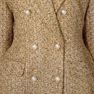 <span class=keywords><strong>Blazer</strong></span> Cruzado de Tweed Dorado para <span class=keywords><strong>Mujer</strong></span> - Elegante Chaqueta de Traje Formal de Longitud Media con Botones de Perla Sehe Fashion - Product Image 6