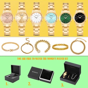 Coffret Cadeau Personnalisé pour Femme : Montre Quartz en Acier Inoxydable Doré 32mm et Bracelet en Silicone – Ensemble Montre Tendance pour Affaires - Product Image 1