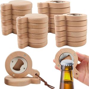 Wooden Key Bottle Opener Magnetic Bears in Blue Hat Bottle Opener Beech Wood Round Handle Magnet Wood <b>Light</b> Brown Hanging <b>Rope</b> - Product Image 1