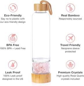 Regalo de Navidad Natural, botella de Agua de Cristal con infusión de cuarzo, tapa de acero inoxidable de bambú, botella de agua de piedras preciosas con cristal - Product Image 3