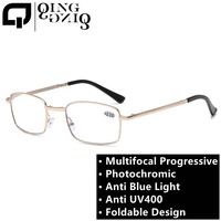 Lunettes de lecture progressives multifocales photochromiques pliables 2026, anti-reflets, en alliage rectangulaire, pour intérieur et extérieur, 2 en 1