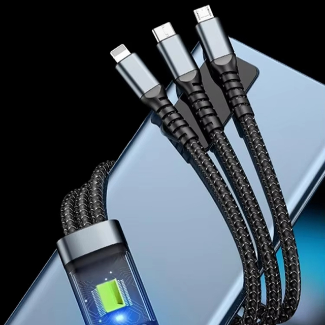 3-in-1 Super Fast Charging Cable 100w, Multifunctional Convenient Super Fast Charging Cable Nylon Braided Cord 3 Head Cable