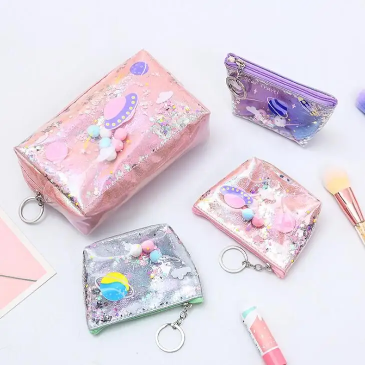 Custom Kawaii Laser Mini Coin Purse For Women Kids Girls Colorful Small Coin Wallet Change Purse Keychain Clear Cosmetic Bag