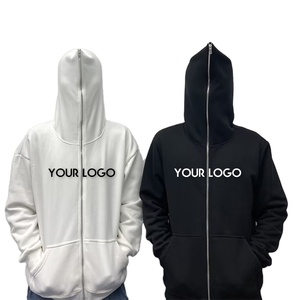 Hoodies oversize zippés en molleton 100% coton 330G pour l'automne et l'hiver, avec impression en relief et broderie, modèle vierge entièrement zippé - Product Image 1