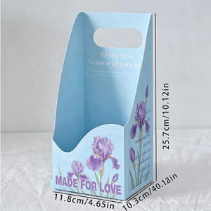 Caja de Papel para Flores con Asa y Estampado Floral de Color <span class=keywords><strong>Azul</strong></span> Claro Personalizada, para Ramos de Rosas y Tulipanes Frescos, Empaque para Regalos Navideños - Product Image 1