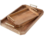 Plateau décoratif avec poignées dorées, plateau rustique pour ottoman, pour table basse, plateaux en bois