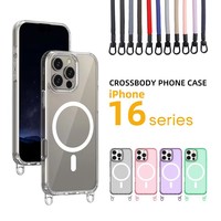 Coque de téléphone antichoc à double crochet magnétique avec chargement sans fil et finition givrée pour 16/17 Pro Max 15/14 Pro, style bandoulière
