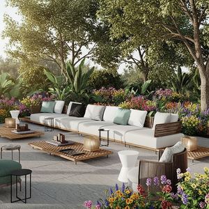 Elegante Conjunto de Sofás Modulares para Exteriores |   Conjunto de Muebles de Jardín de Ratán Resistente a la Intemperie con Cojines Acolchados para Terraza - Product Image 1