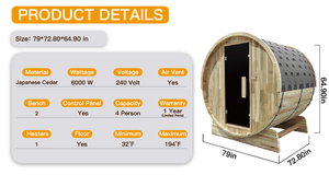 Outdoor Solid Wood Barrel Sauna Electric Heating Rustic Design Plug Powered 220-240V for Garden Use - Product Image 4