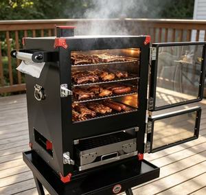 Steel Wood Stove Grill Smoker Outdoor <b>BBQ</b> with Temperature Gauge and Durable Painted Finish - Product Image 1