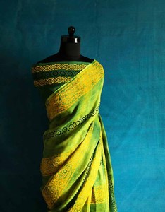Vêtements ethniques de créateur indien Saree en lin imprimé bloc à la main de luxe pour la fête de mariage Vêtements indiens - Product Image 5