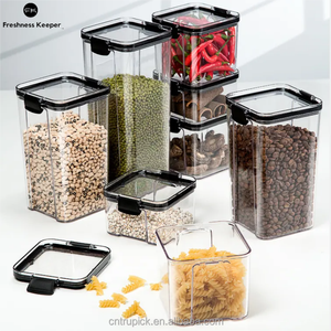 Plastic Airtight Kitchen Grain Organization Jar Transparent Food Storage Container Set Organizer With Lid