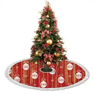 Christmas Tree Balls with Chain Red Pattern Xmas Gift Ideas Red Plush Christmas Tree Skirt with Strap Custom Home Decoration