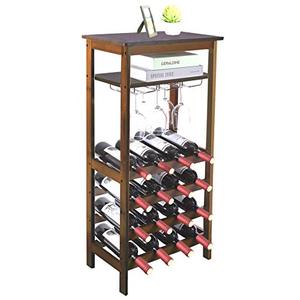 Porte-bouteilles autoportant <span class=keywords><strong>pour</strong></span> 16 bouteilles, <span class=keywords><strong>étagère</strong></span>s de rangement avec table, porte-bouteilles en bois avec barres ondulées <span class=keywords><strong>pour</strong></span> la cuisine - Product Image 5
