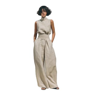 Ensemble de pantalon sans manches en coton et lin pour femmes, couleur unie, vêtements décontractés, style Europe Amérique, SMLXLXXLXXXL - Product Image 5