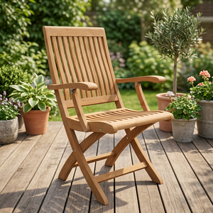 Chaise de salle à manger pliante en teck massif, fauteuil de patio ergonomique à lattes profilées - Product Image 3