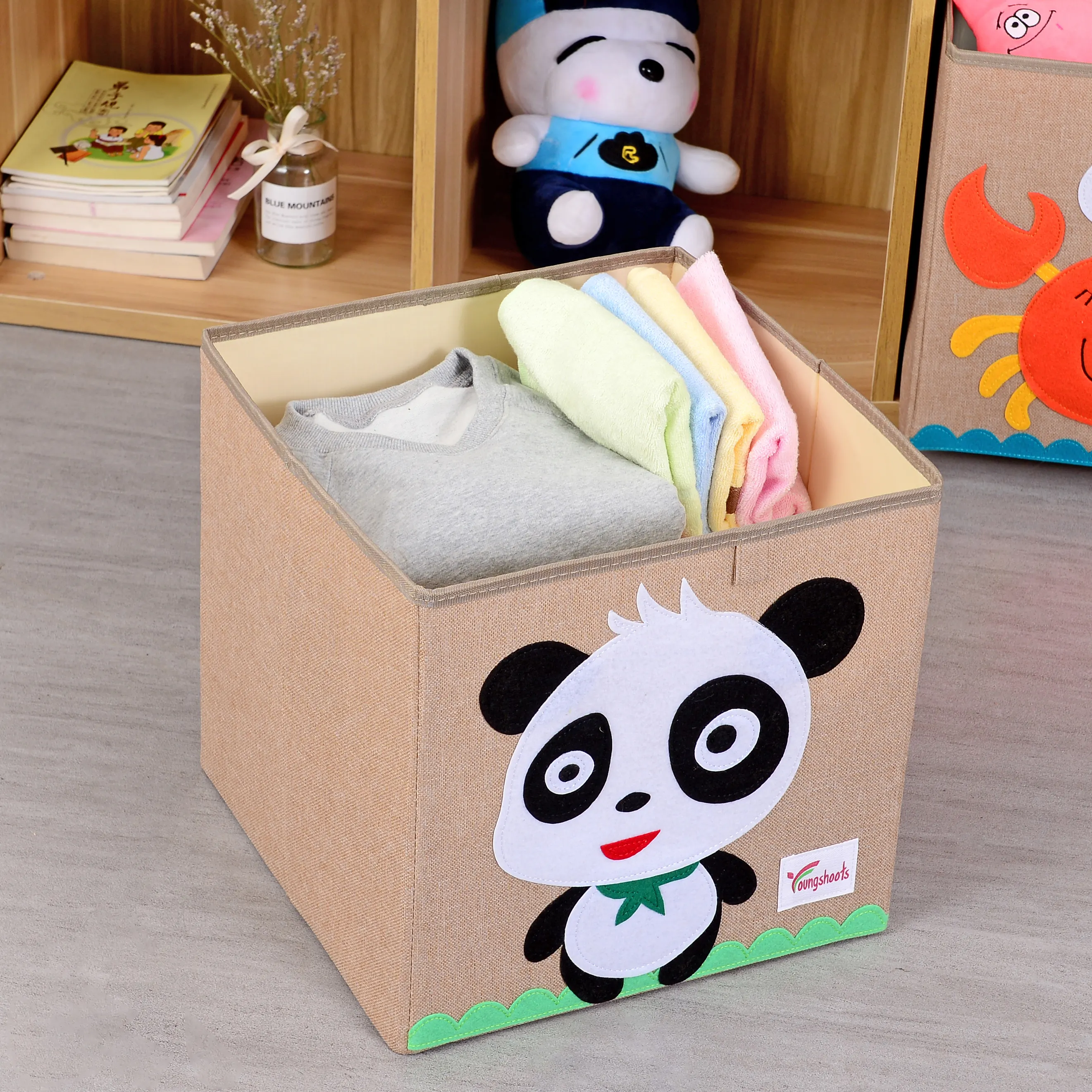 Caixa de armazenamento dobrável de desenho, brinquedo, tecido, crianças, caixa de armazenamento