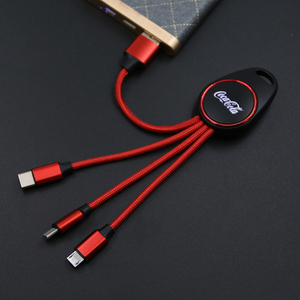 Logotipo LED 3 en 1 Cargador corto Tipo-<span class=keywords><strong>C</strong></span> Cable <span class=keywords><strong>USB</strong></span> 14cm Chaqueta trenzada de nylon Teléfonos móviles Cable electrónico - Product Image 2