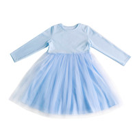 Robe de princesse en tulle mi-mollet bleu clair à manches longues pour filles Hidehanky, corsage en jersey de coton, jupe en tulle suisse, tenue quotidienne, vente en gros
