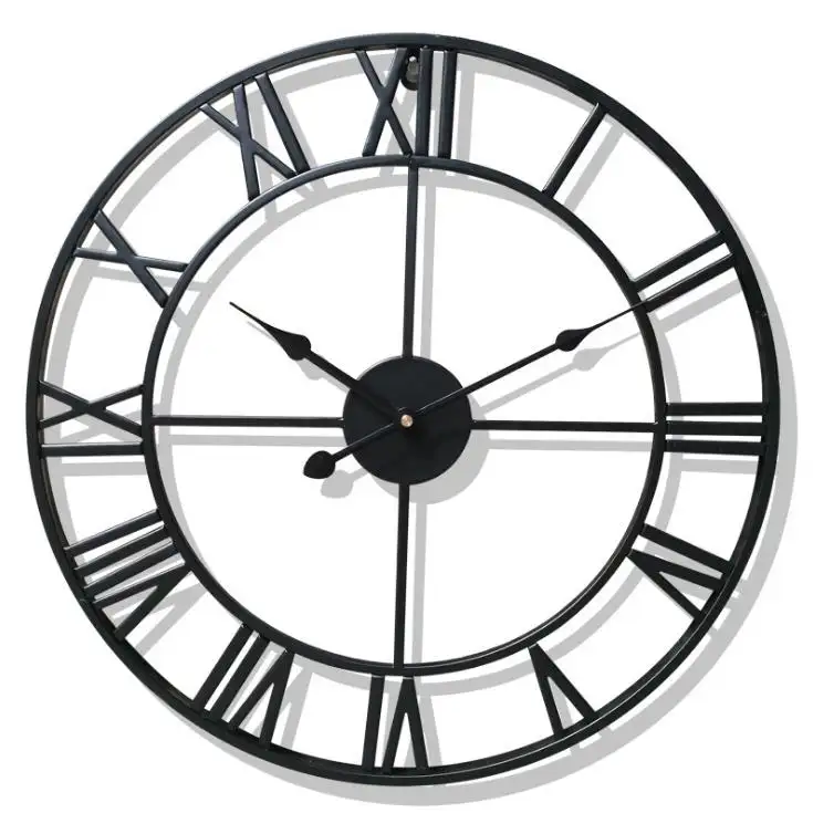 60cm Classic Round Shaped Antique Industrial Romantic Metal Vintage 3D Iron Gold Nordic Roman Numerals Wall Clock