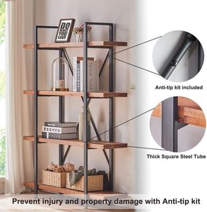 Estantería de madera auténtica Natural de 4 niveles, soporte fuerte, marco de Metal, estante de libros en forma de <span class=keywords><strong>X</strong></span>, librería para oficina en casa