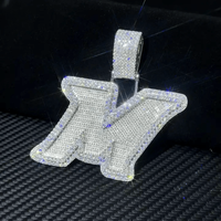 Pendentif Moissanite Tendance, Bijoux Hip Hop, Pendentif Lettre Initiale Personnalisé, Moissanite VVS avec Argent Sterling 925 Plaqué Or