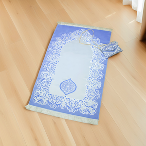 Alfombra floral musulmana antideslizante de tela de chenilla suave, diseño de bolso cruzado y cuentas de oración - Product Image 1