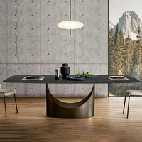 Table à manger rectangulaire de luxe moderne en pierre frittée noire avec base en métal en forme de U, mobilier de maison pour 6 personnes